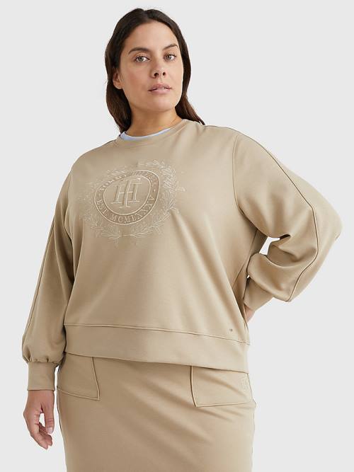 Tommy Hilfiger Curve Crest Embroidery Relaxed Sweatshirts Dames Beige | TH854CNR