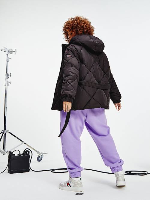 Tommy Hilfiger Curve Diamond Quilted Belted Puffer Jassen Dames Zwart | TH360GEJ