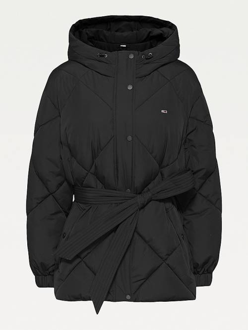 Tommy Hilfiger Curve Diamond Quilted Belted Puffer Jassen Dames Zwart | TH360GEJ