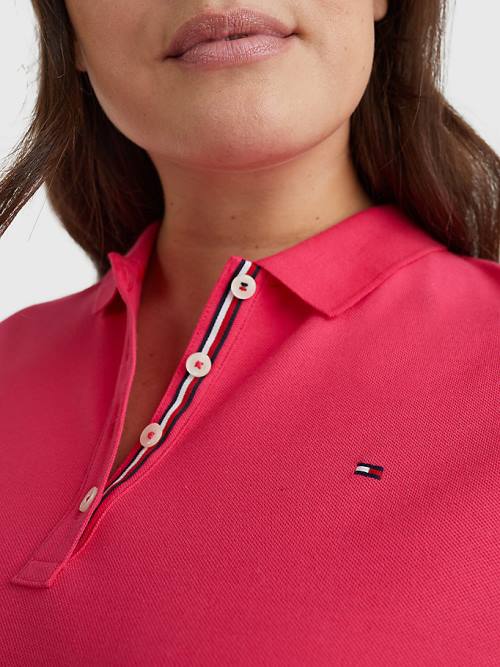 Tommy Hilfiger Curve Essential Placket Detail Poloshirt Dames Roze | TH384QFG