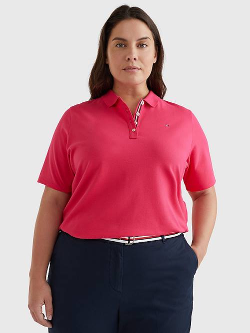 Tommy Hilfiger Curve Essential Placket Detail Poloshirt Dames Roze | TH384QFG