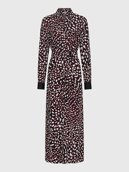 Tommy Hilfiger Curve Feather Print Relaxed Fit Midi Jurken Dames Zwart | TH093IPF