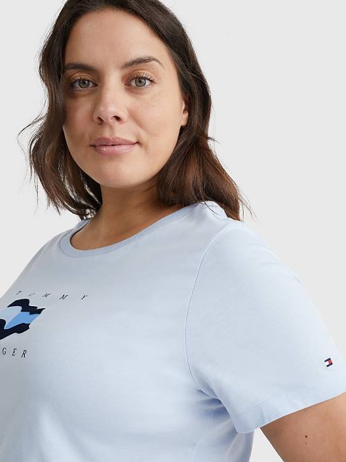 Tommy Hilfiger Curve Flock Flag T-shirts Dames Blauw | TH947PKH