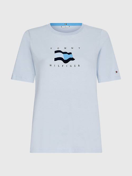 Tommy Hilfiger Curve Flock Flag T-shirts Dames Blauw | TH947PKH