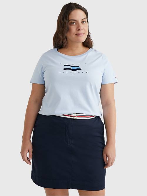 Tommy Hilfiger Curve Flock Flag T-shirts Dames Blauw | TH947PKH