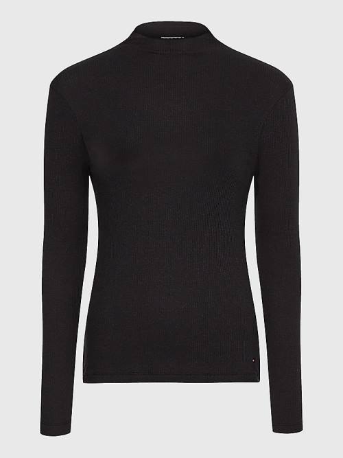 Tommy Hilfiger Curve High Neck Skinny Fit Modal Jumper T-shirts Dames Zwart | TH689WIS