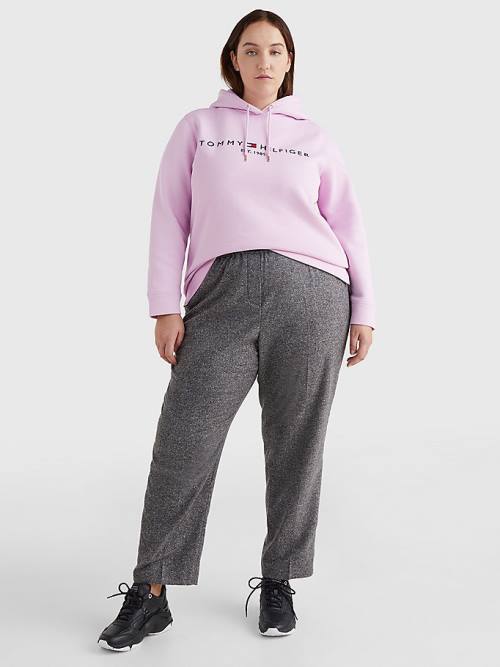 Tommy Hilfiger Curve Logo Drawstring Hoodie Dames Paars | TH160VOG