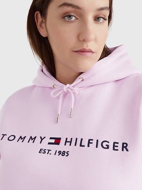 Tommy Hilfiger Curve Logo Drawstring Hoodie Dames Paars | TH160VOG