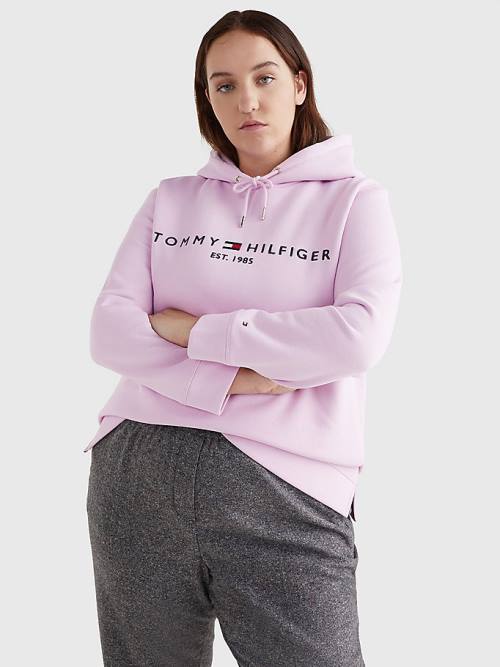 Tommy Hilfiger Curve Logo Drawstring Hoodie Dames Paars | TH160VOG