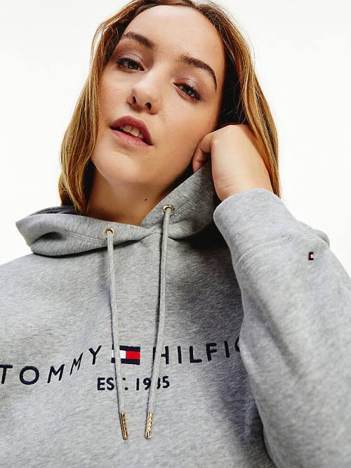 Tommy Hilfiger Curve Logo Drawstring Hoodie Dames Grijs | TH405KGB