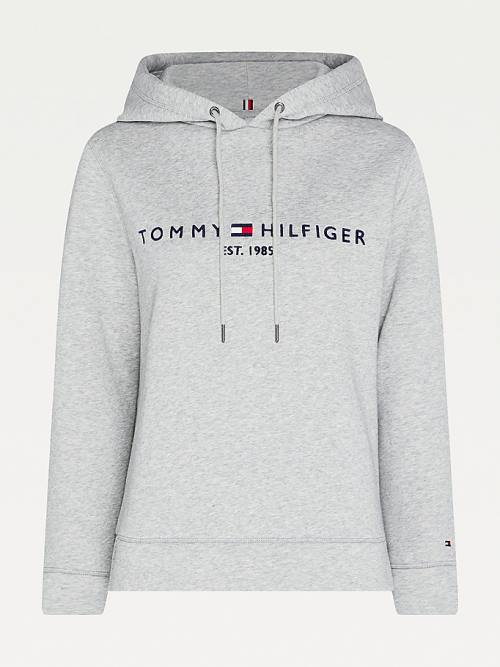 Tommy Hilfiger Curve Logo Drawstring Hoodie Dames Grijs | TH405KGB