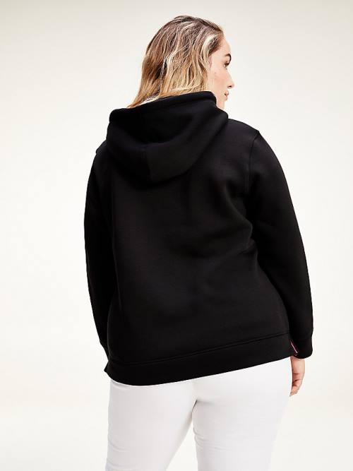 Tommy Hilfiger Curve Logo Drawstring Hoodie Dames Zwart | TH501SON