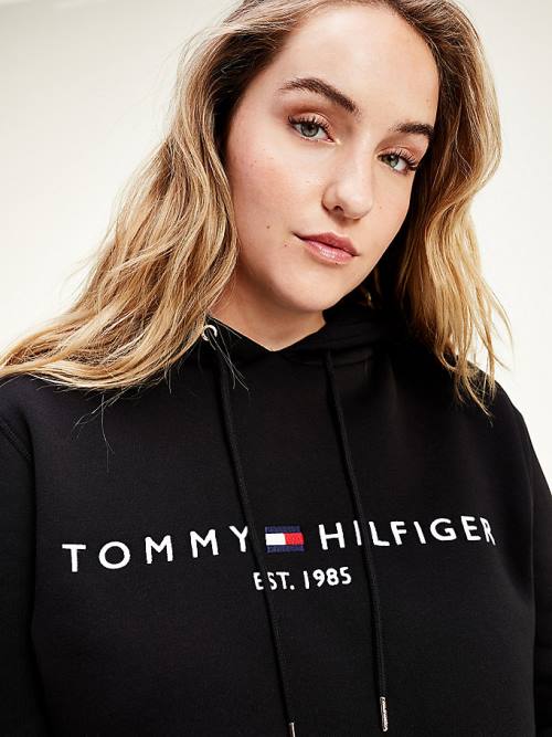 Tommy Hilfiger Curve Logo Drawstring Hoodie Dames Zwart | TH501SON