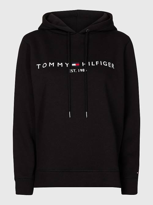 Tommy Hilfiger Curve Logo Drawstring Hoodie Dames Zwart | TH501SON