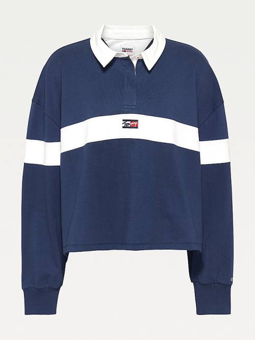 Tommy Hilfiger Curve Long Sleeve Stripe Rugby Shirt Poloshirt Dames Blauw | TH293UYC