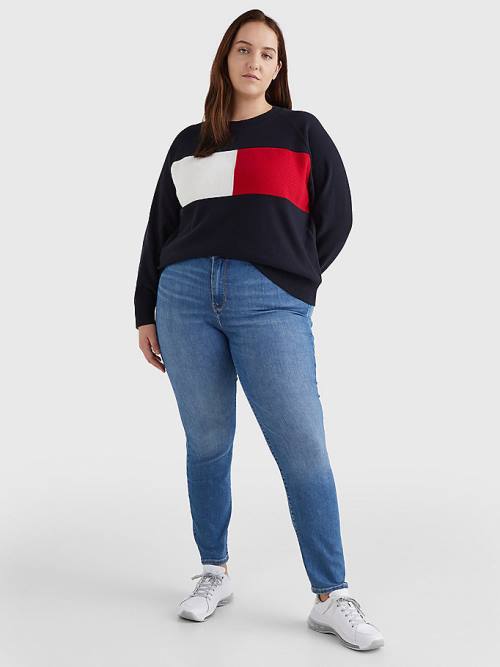 Tommy Hilfiger Curve Long-Sleeved Crew Neck Sweatshirt Truien Dames Blauw | TH015NHA