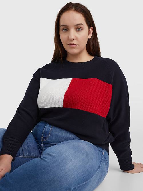 Tommy Hilfiger Curve Long-Sleeved Crew Neck Sweatshirt Truien Dames Blauw | TH015NHA