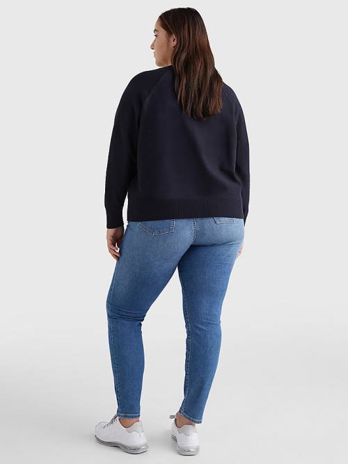 Tommy Hilfiger Curve Long-Sleeved Crew Neck Sweatshirt Truien Dames Blauw | TH015NHA