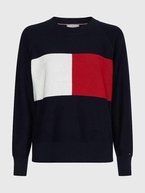 Tommy Hilfiger Curve Long-Sleeved Crew Neck Sweatshirt Truien Dames Blauw | TH015NHA