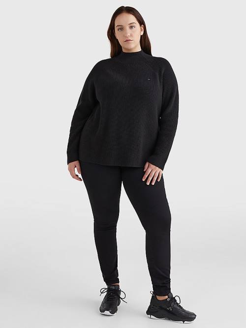 Tommy Hilfiger Curve Mock Turtleneck Organic Katoenen Knit Jumper Truien Dames Zwart | TH389GIO