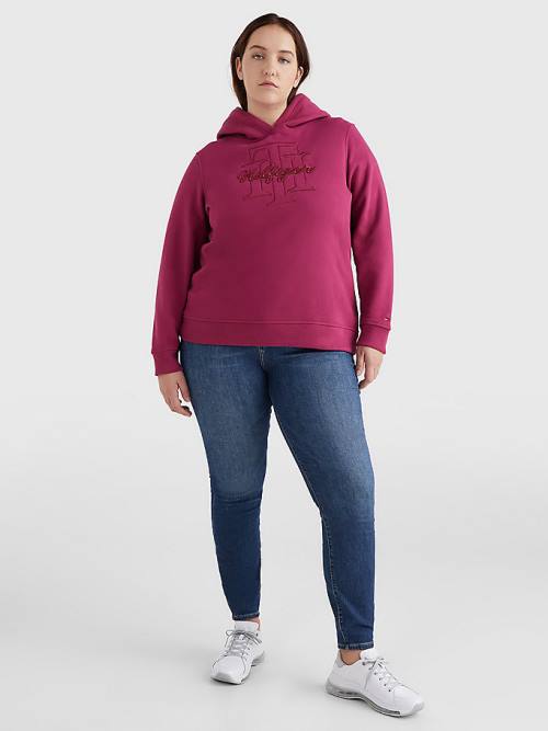 Tommy Hilfiger Curve Monogram Embroidery Regular Fit Hoodie Dames Rood | TH385JTO