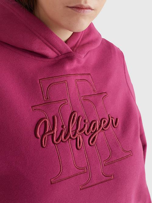 Tommy Hilfiger Curve Monogram Embroidery Regular Fit Hoodie Dames Rood | TH385JTO