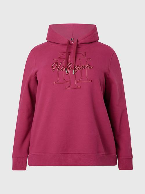 Tommy Hilfiger Curve Monogram Embroidery Regular Fit Hoodie Dames Rood | TH385JTO