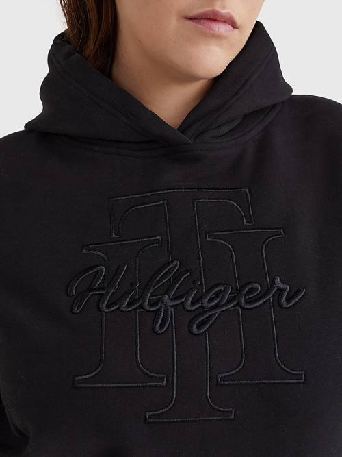 Tommy Hilfiger Curve Monogram Embroidery Regular Fit Hoodie Dames Zwart | TH964YZA