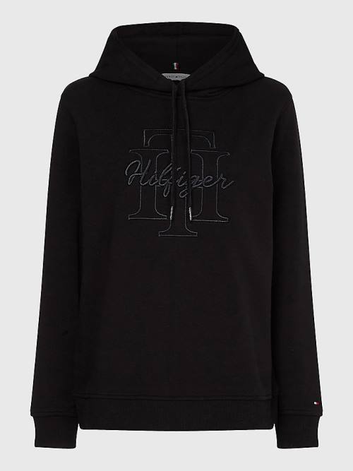 Tommy Hilfiger Curve Monogram Embroidery Regular Fit Hoodie Dames Zwart | TH964YZA