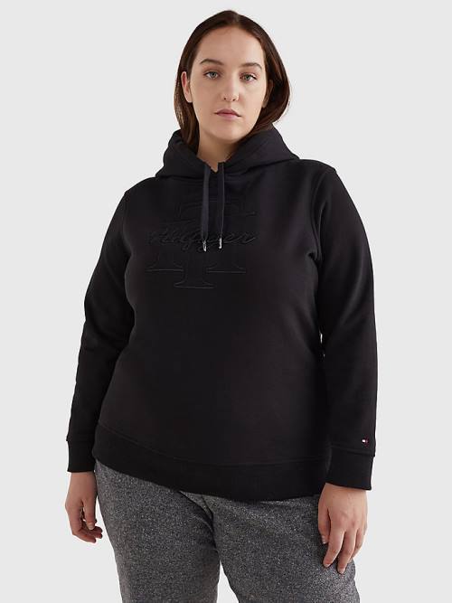 Tommy Hilfiger Curve Monogram Embroidery Regular Fit Hoodie Dames Zwart | TH964YZA