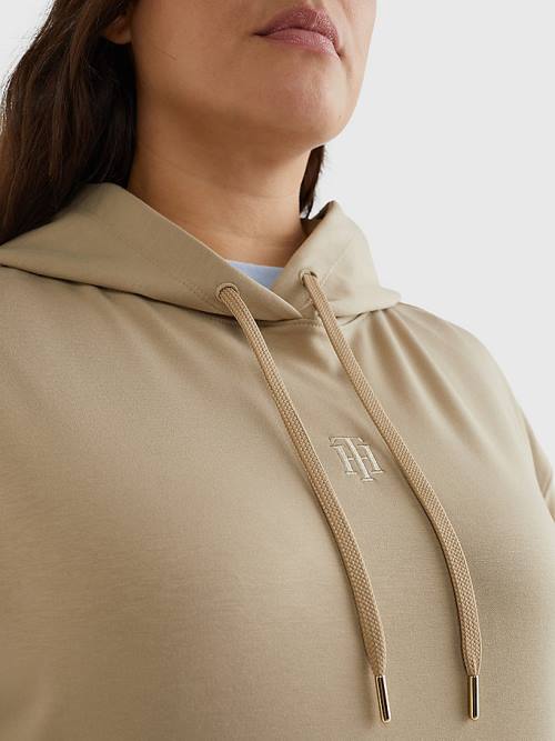 Tommy Hilfiger Curve Monogram Interlock Relaxed Hoodie Dames Beige | TH234ILF