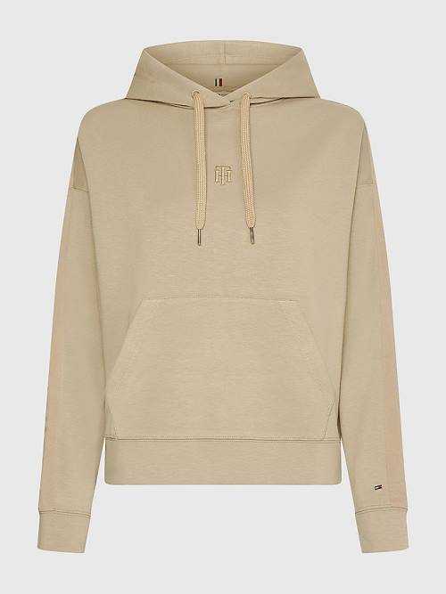 Tommy Hilfiger Curve Monogram Interlock Relaxed Hoodie Dames Beige | TH234ILF