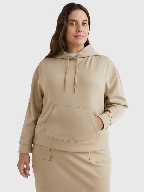 Tommy Hilfiger Curve Monogram Interlock Relaxed Hoodie Dames Beige | TH234ILF