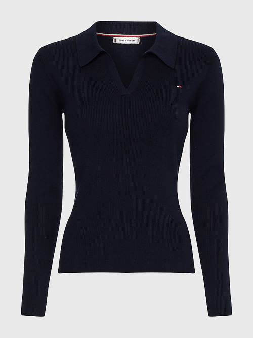 Tommy Hilfiger Curve Organic Katoenen Slim Fit Polo Jumper Truien Dames Blauw | TH431EHX