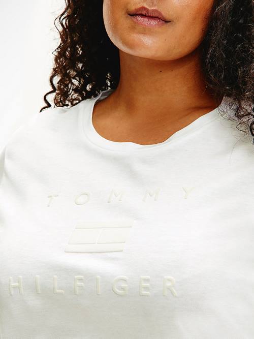 Tommy Hilfiger Curve Organic Katoenen Tonal Logo T-shirts Dames Wit | TH936UEV