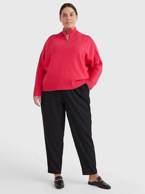 Tommy Hilfiger Curve Oversized Half-Zip High Neck Jumper Truien Dames Roze | TH013RZM