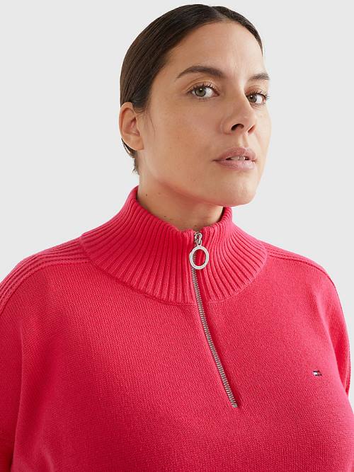 Tommy Hilfiger Curve Oversized Half-Zip High Neck Jumper Truien Dames Roze | TH013RZM