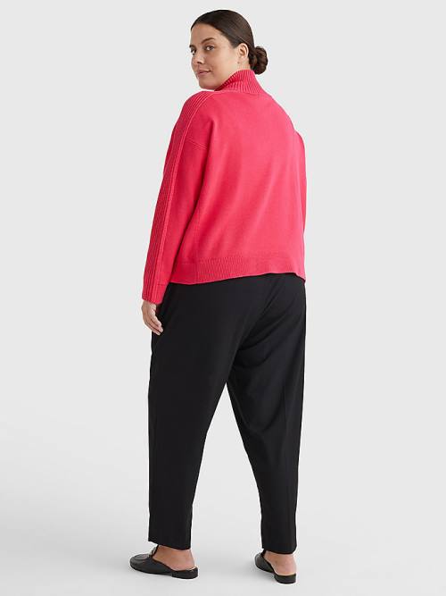 Tommy Hilfiger Curve Oversized Half-Zip High Neck Jumper Truien Dames Roze | TH013RZM