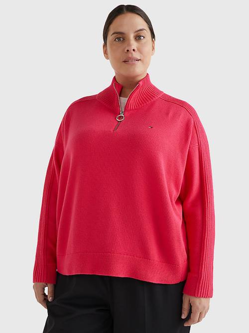 Tommy Hilfiger Curve Oversized Half-Zip High Neck Jumper Truien Dames Roze | TH013RZM