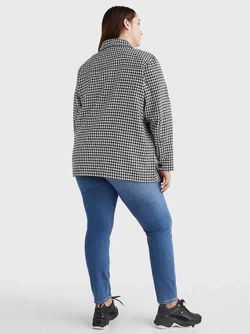 Tommy Hilfiger Curve Recycled Wool Flannel Houndstooth Shacket Jassen Dames Blauw | TH687QAW