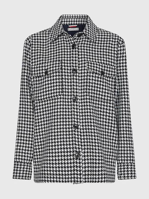 Tommy Hilfiger Curve Recycled Wool Flannel Houndstooth Shacket Jassen Dames Blauw | TH687QAW