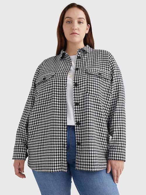 Tommy Hilfiger Curve Recycled Wool Flannel Houndstooth Shacket Jassen Dames Blauw | TH687QAW