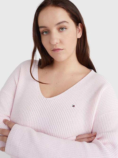 Tommy Hilfiger Curve Rib-Knit Organic Katoenen Relaxed Fit Jumper Truien Dames Roze | TH083IAL