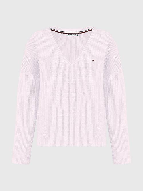 Tommy Hilfiger Curve Rib-Knit Organic Katoenen Relaxed Fit Jumper Truien Dames Roze | TH083IAL