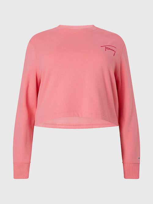 Tommy Hilfiger Curve Signature Fleece Sweatshirts Dames Roze | TH479YMA