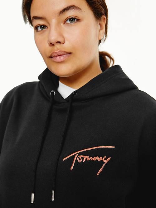 Tommy Hilfiger Curve Signature Logo Oversized Hoodie Dames Zwart | TH821XSF