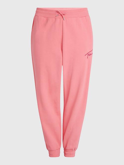 Tommy Hilfiger Curve Signature Relaxed Fleece Joggers Broek Dames Roze | TH980WJQ