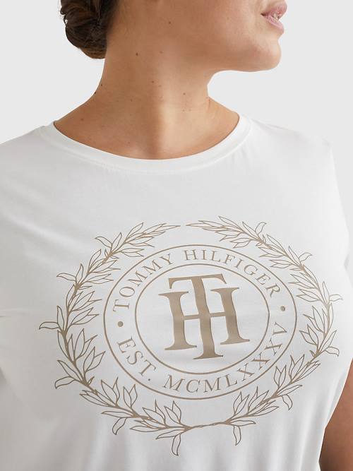 Tommy Hilfiger Curve Sueded Crest T-shirts Dames Wit | TH231UXS