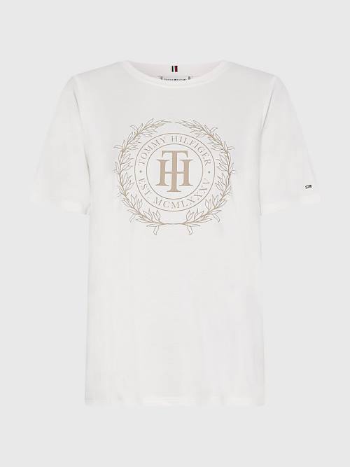 Tommy Hilfiger Curve Sueded Crest T-shirts Dames Wit | TH231UXS