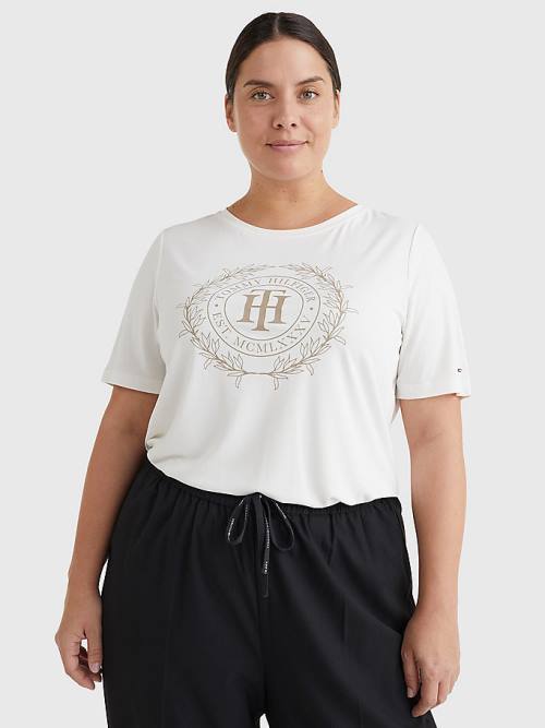 Tommy Hilfiger Curve Sueded Crest T-shirts Dames Wit | TH231UXS